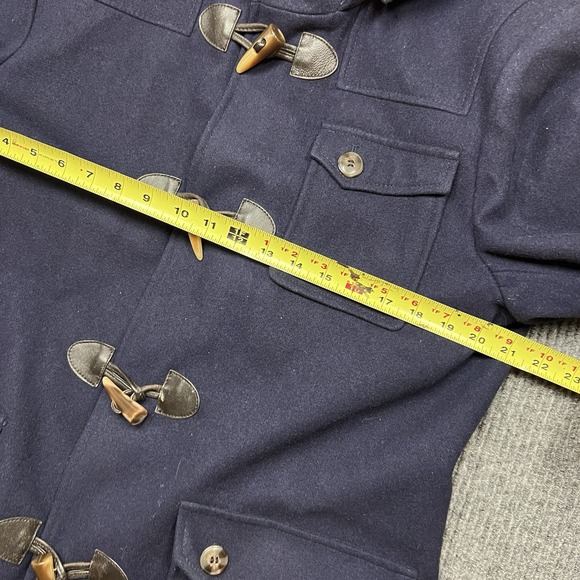 BGSD Men's Duffle Wool Blend Toggle Hooded Quilted Medium Blue Dock Nautical EUC - Picture 5 of 14